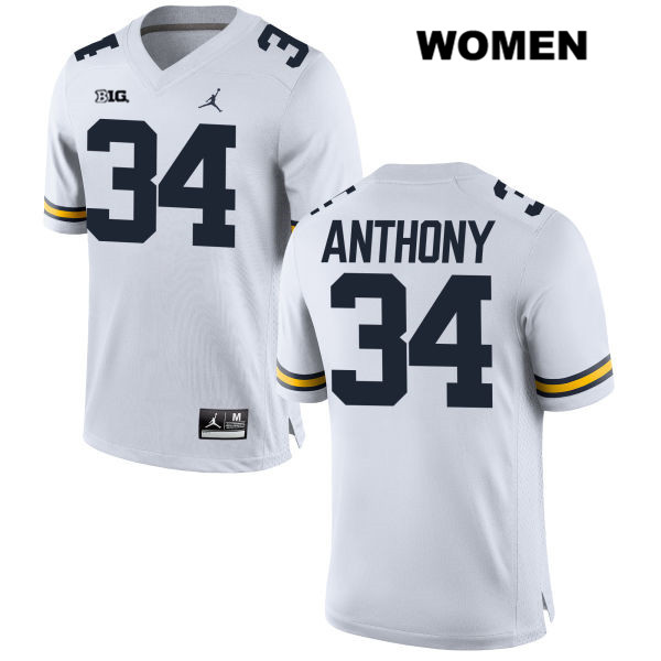 Women's NCAA Michigan Wolverines Jordan Anthony #34 White Jordan Brand Authentic Stitched Football College Jersey RN25Z57TV
